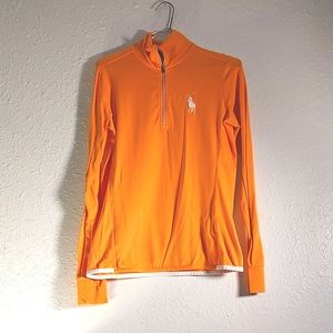 Women's Orange Polo Ralph Lauren Golf Quarter Zip White La Polo Logo